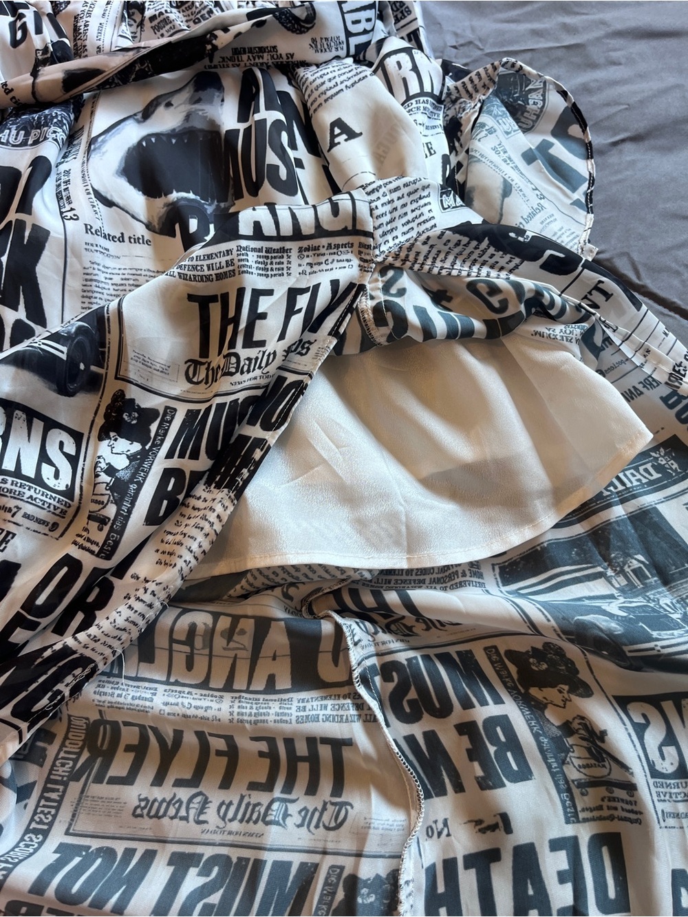 L'ATISTE Black and White Newspaper Print Maxi Dress with Silver Lining - Picture 9 of 9